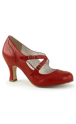 FLAPPER-35 Red Faux Leather Heels