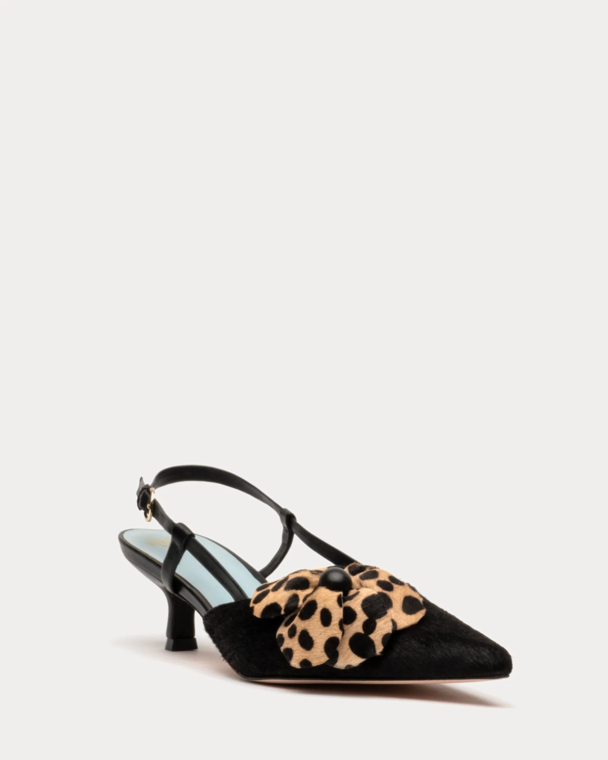 Flower Kitten Heel Black Haircalf