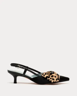 Flower Kitten Heel Black Haircalf