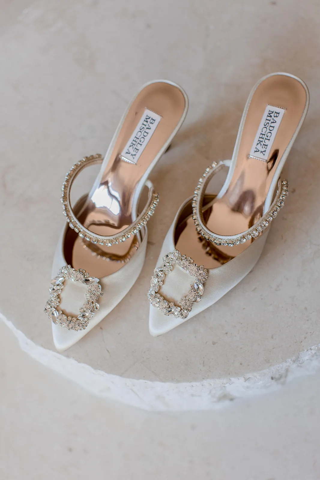 Flutter - Pointed Toe Crystal Embellished Stiletto Mule - Ivory