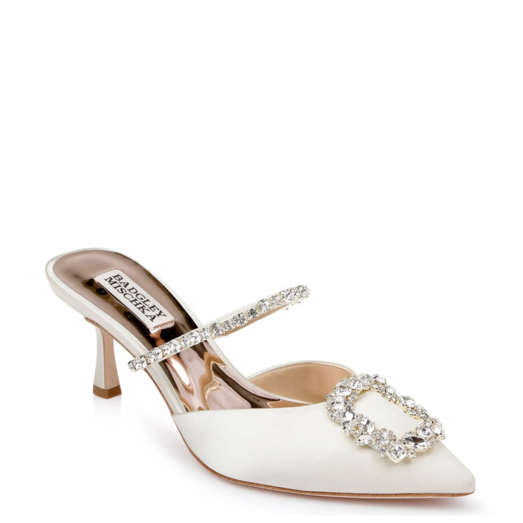 Flutter - Pointed Toe Crystal Embellished Stiletto Mule - Ivory