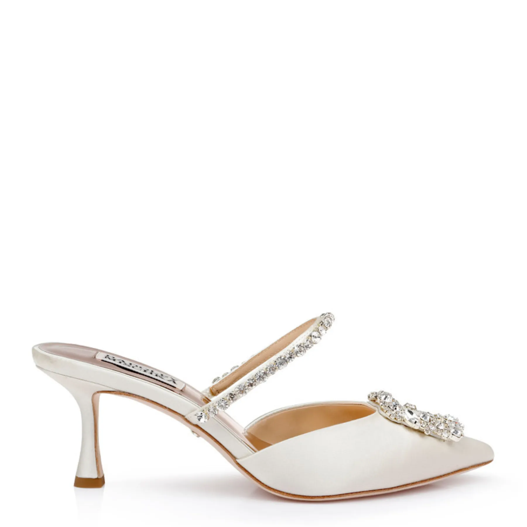 Flutter - Pointed Toe Crystal Embellished Stiletto Mule - Ivory