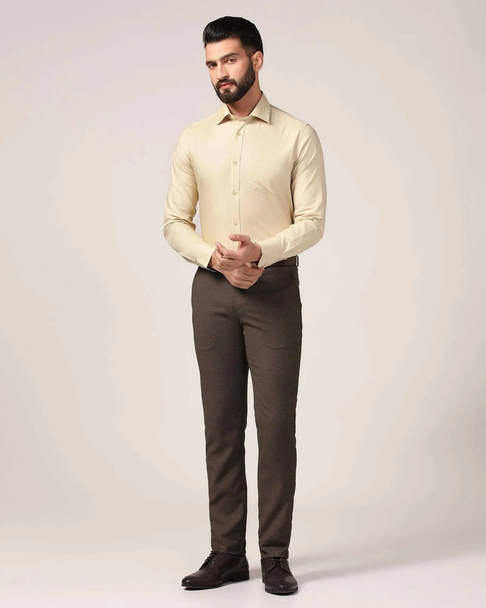 Formal Beige Solid Shirt - Retro