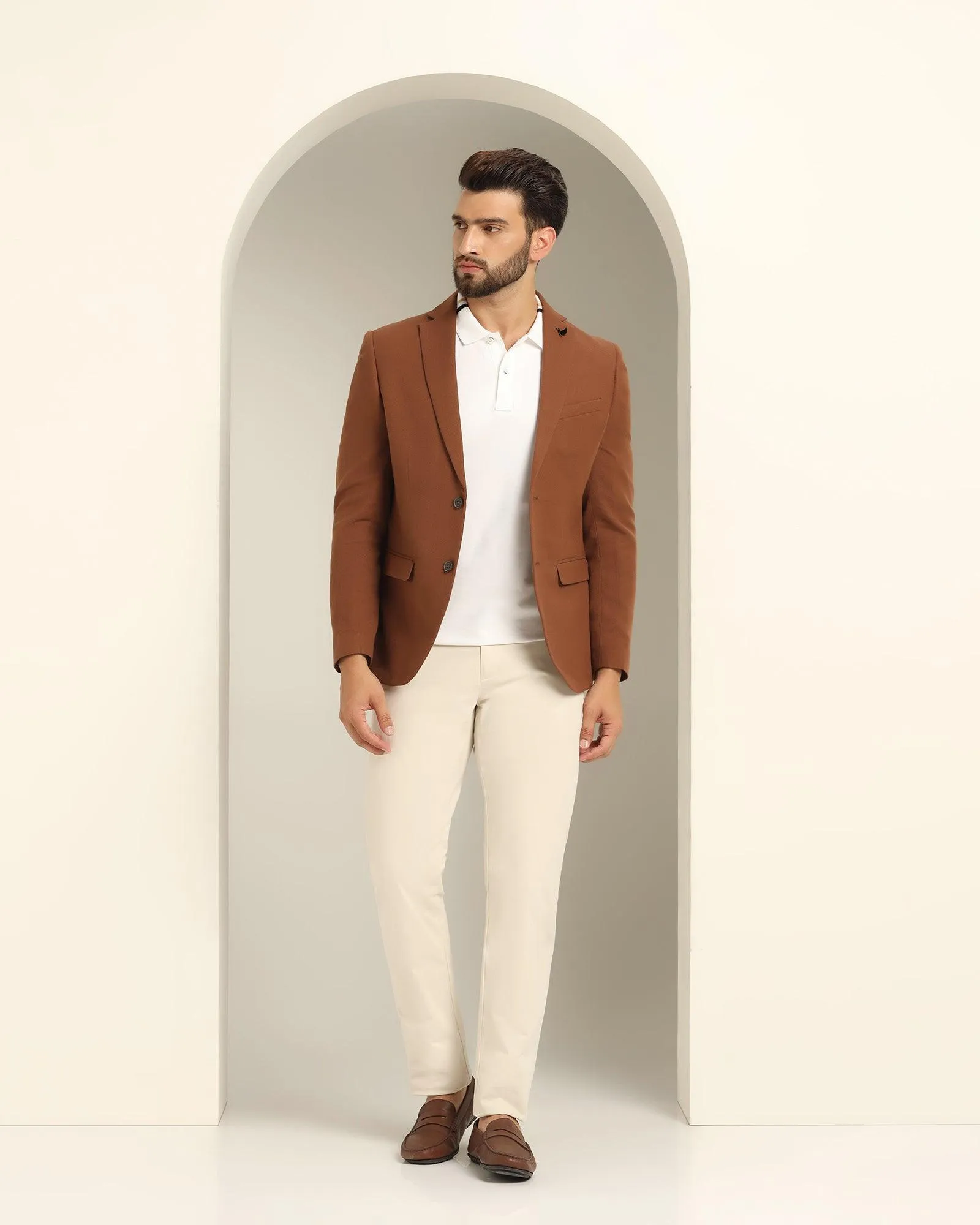 Formal Tobacco Brown Textured Blazer - Sarwin