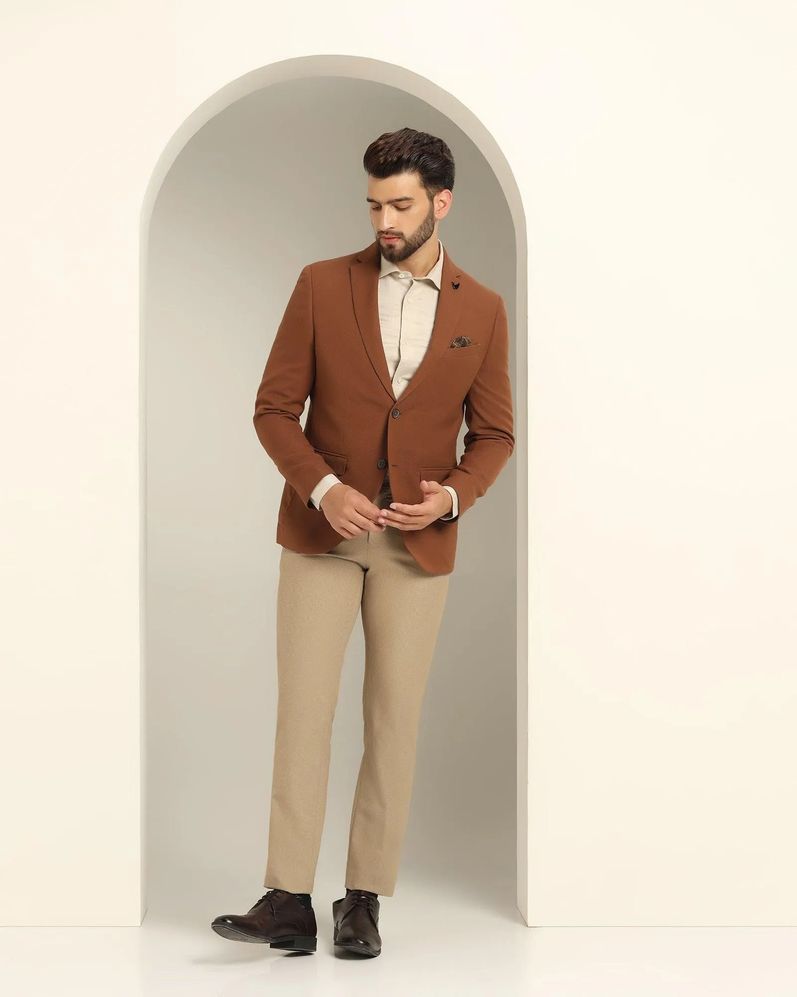 Formal Tobacco Brown Textured Blazer - Sarwin