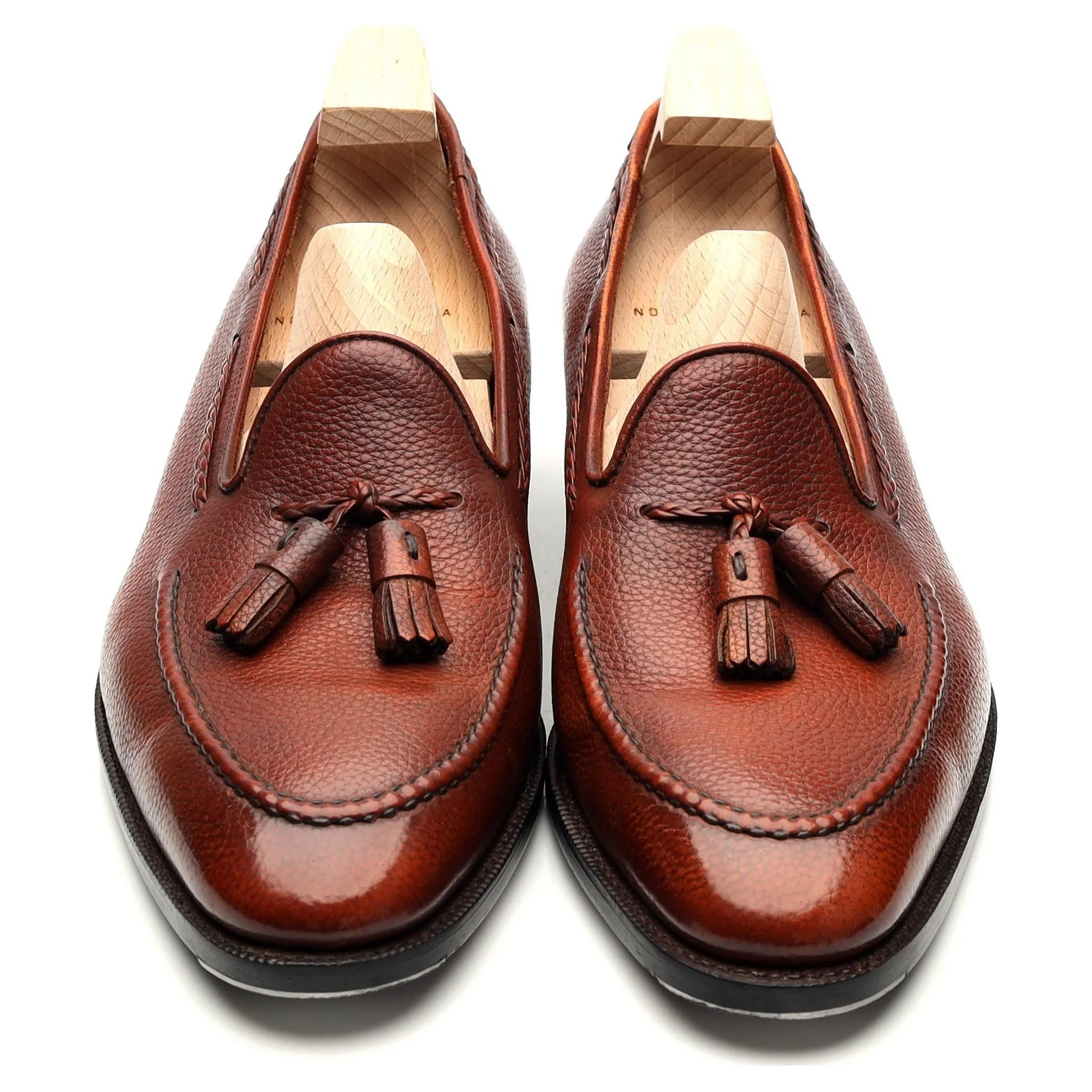 'Gillespie' Tan Brown Leather Tassel Loafers UK 8.5