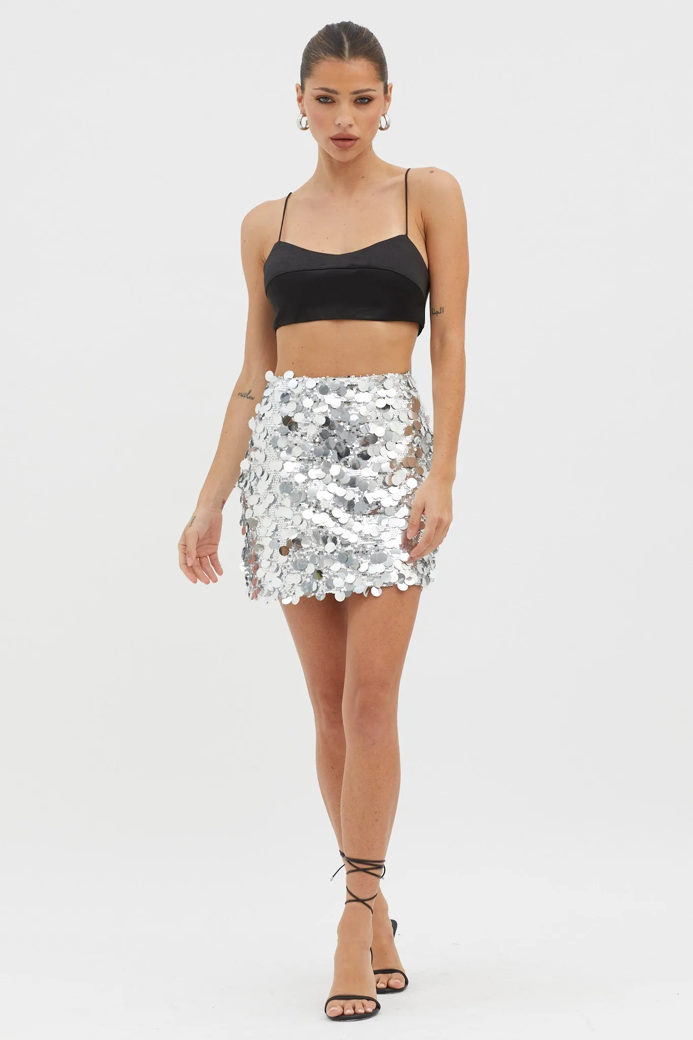 Gin Fizz Sequin Mini Skirt Silver