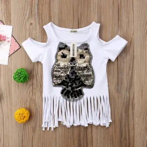 Girls Sequins Owl Tassel T-Shirt - ONLY 3 LEFT !!!