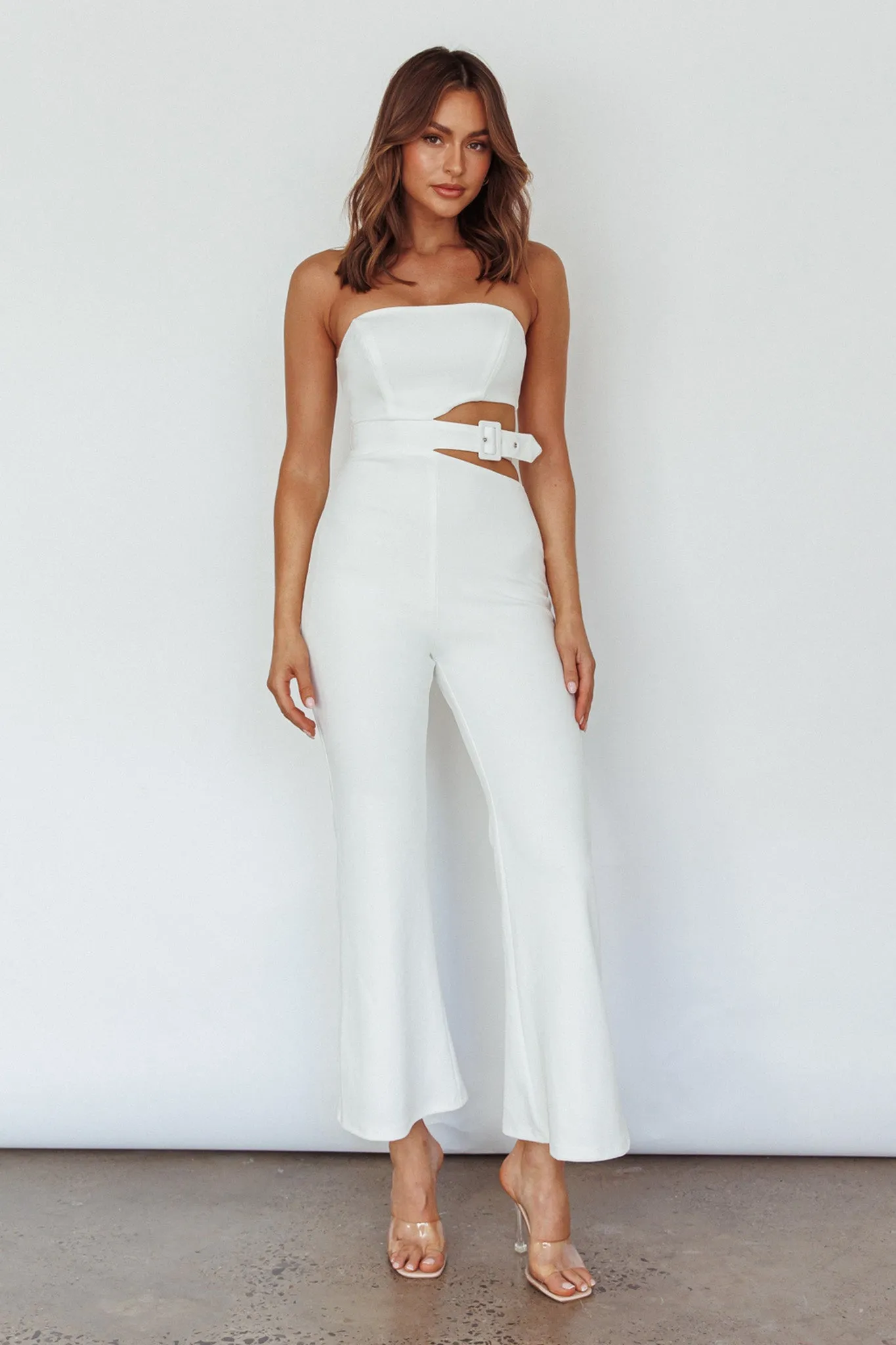 Glisten Cut-Out Buckle Waist Jumpsuit White