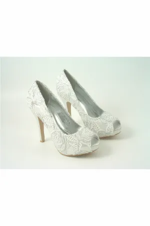 Glitz Shoes Sabatine Coco Peep Toe Shoe White Silver