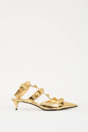 Gold Patent Roman Stud Low Heel