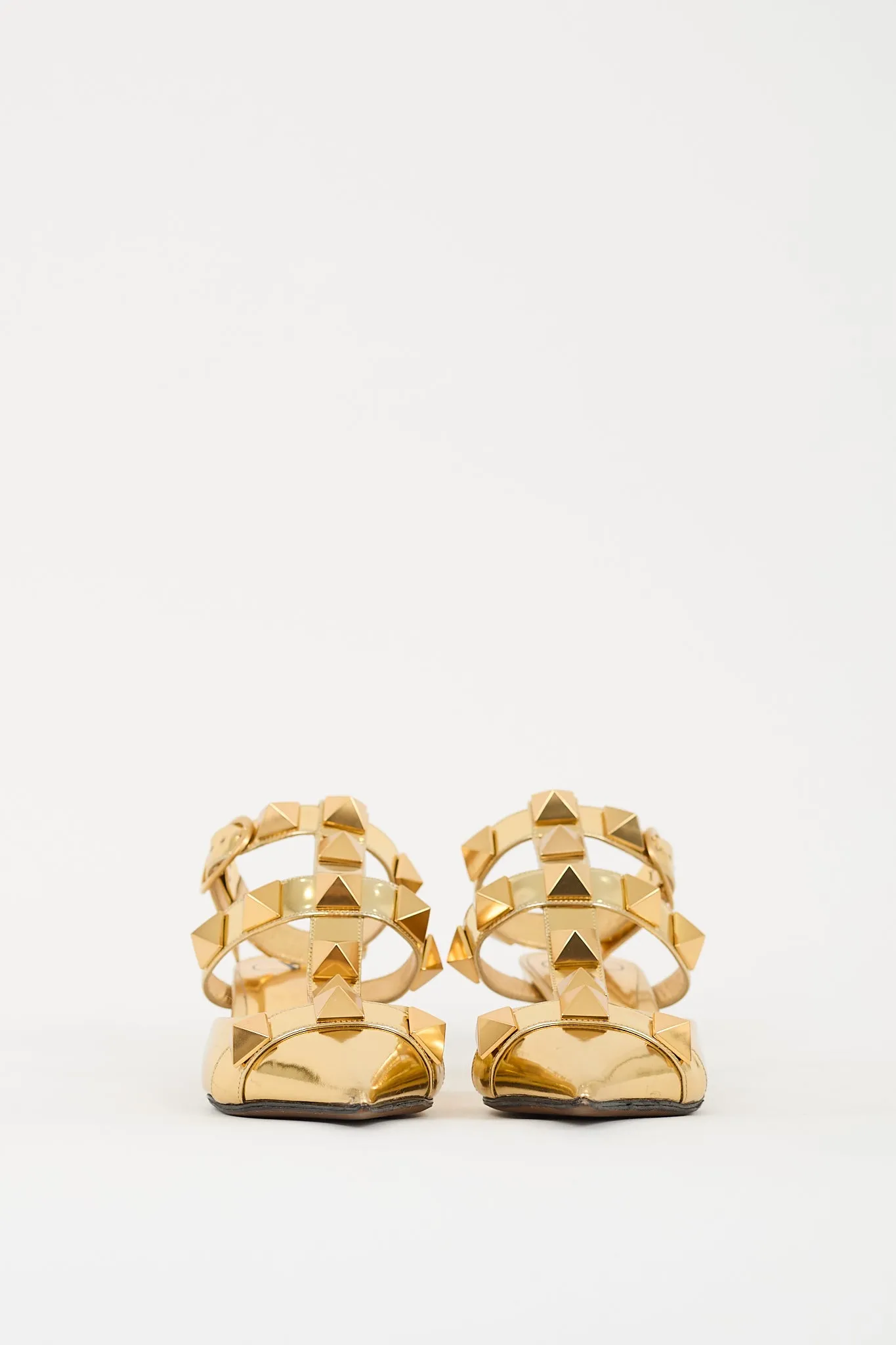 Gold Patent Roman Stud Low Heel