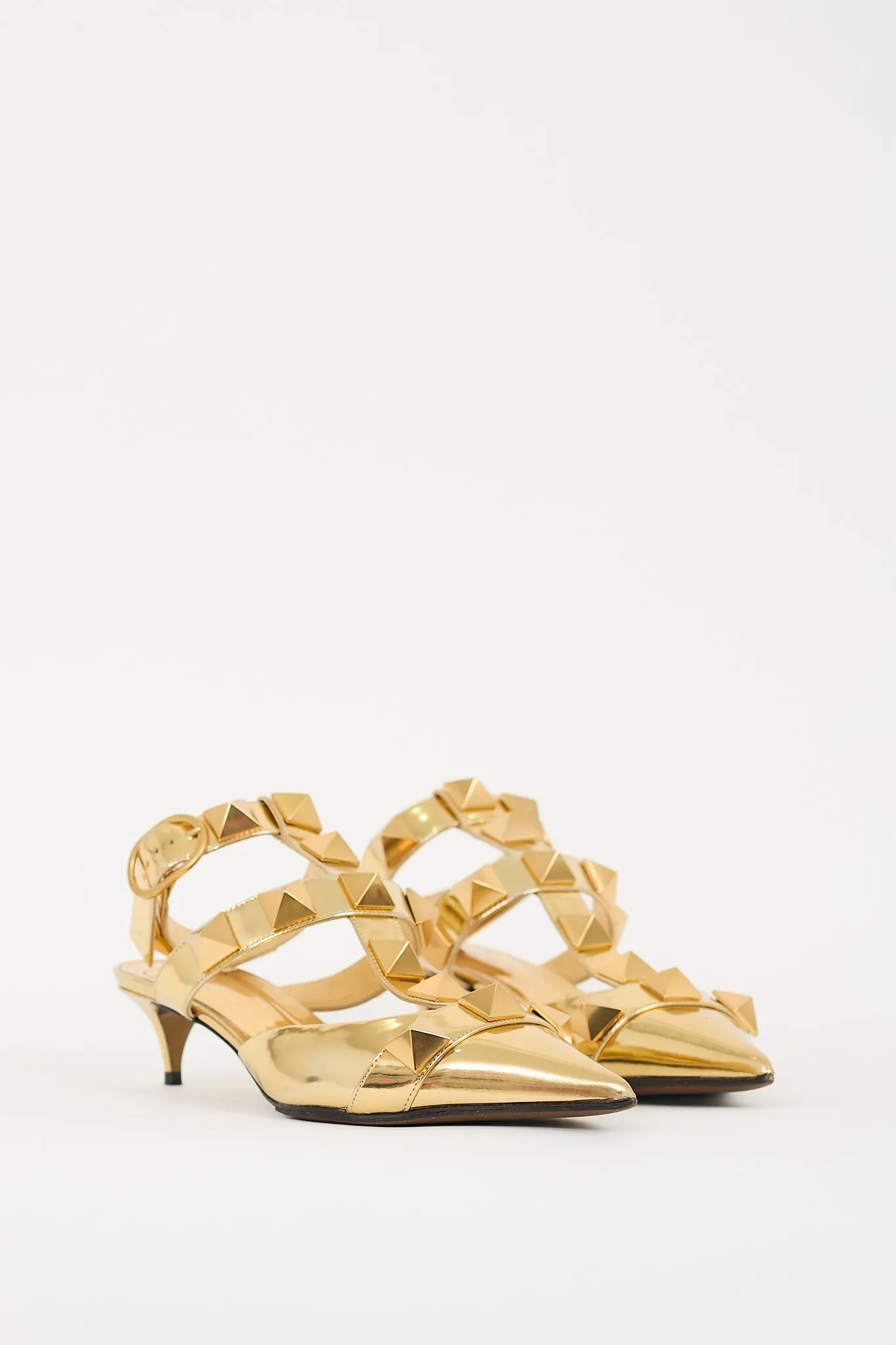 Gold Patent Roman Stud Low Heel