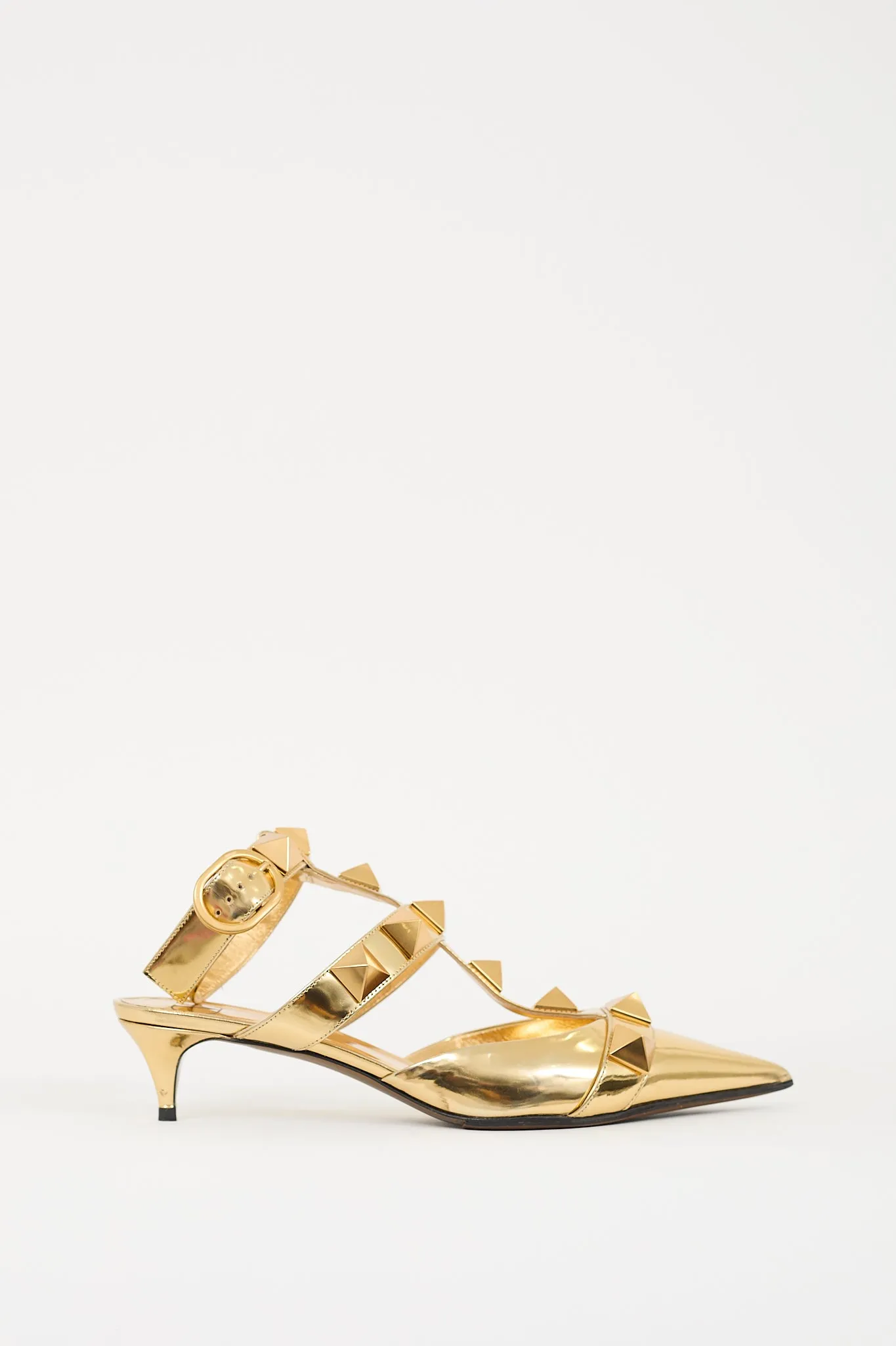 Gold Patent Roman Stud Low Heel