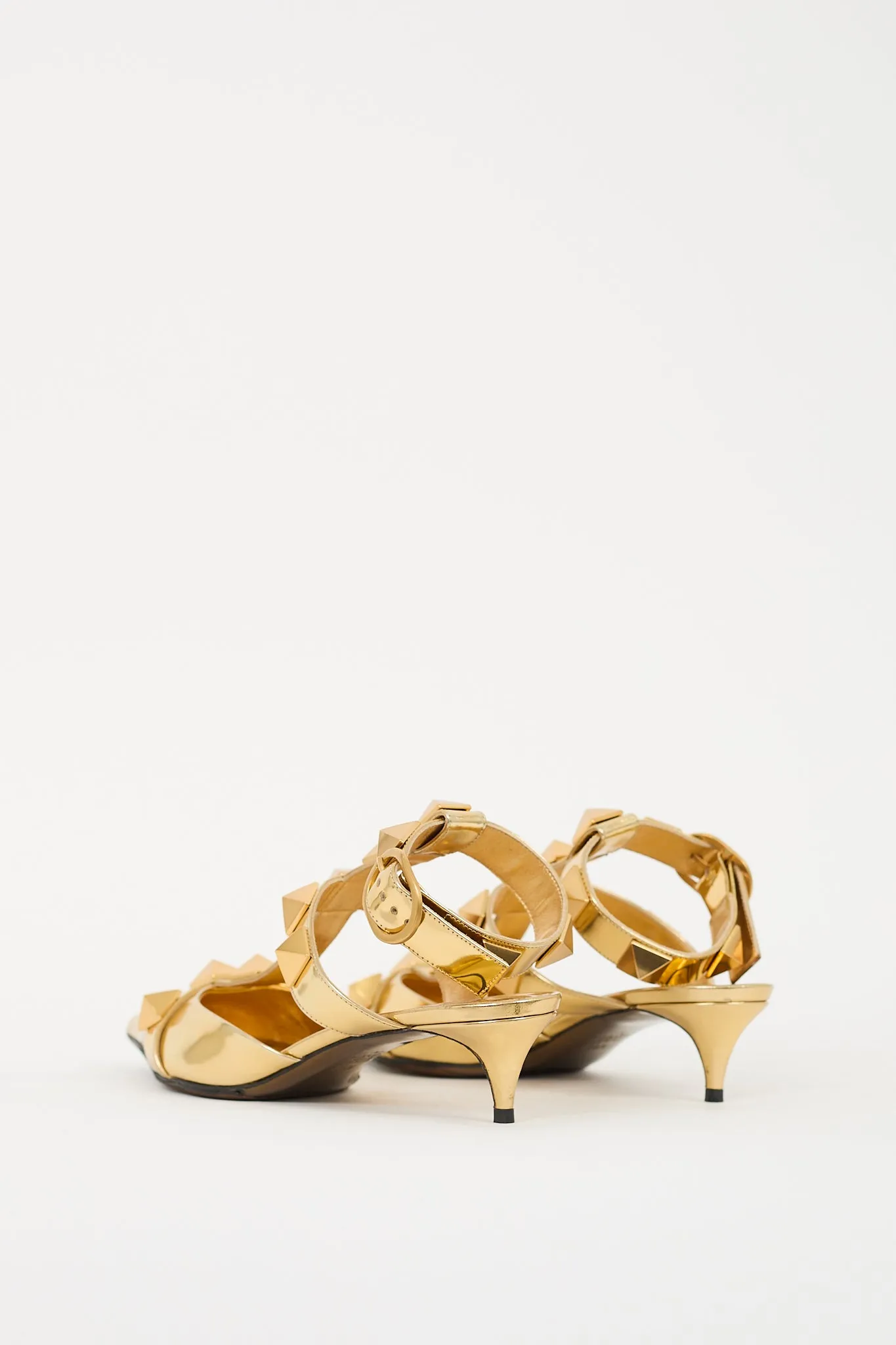 Gold Patent Roman Stud Low Heel