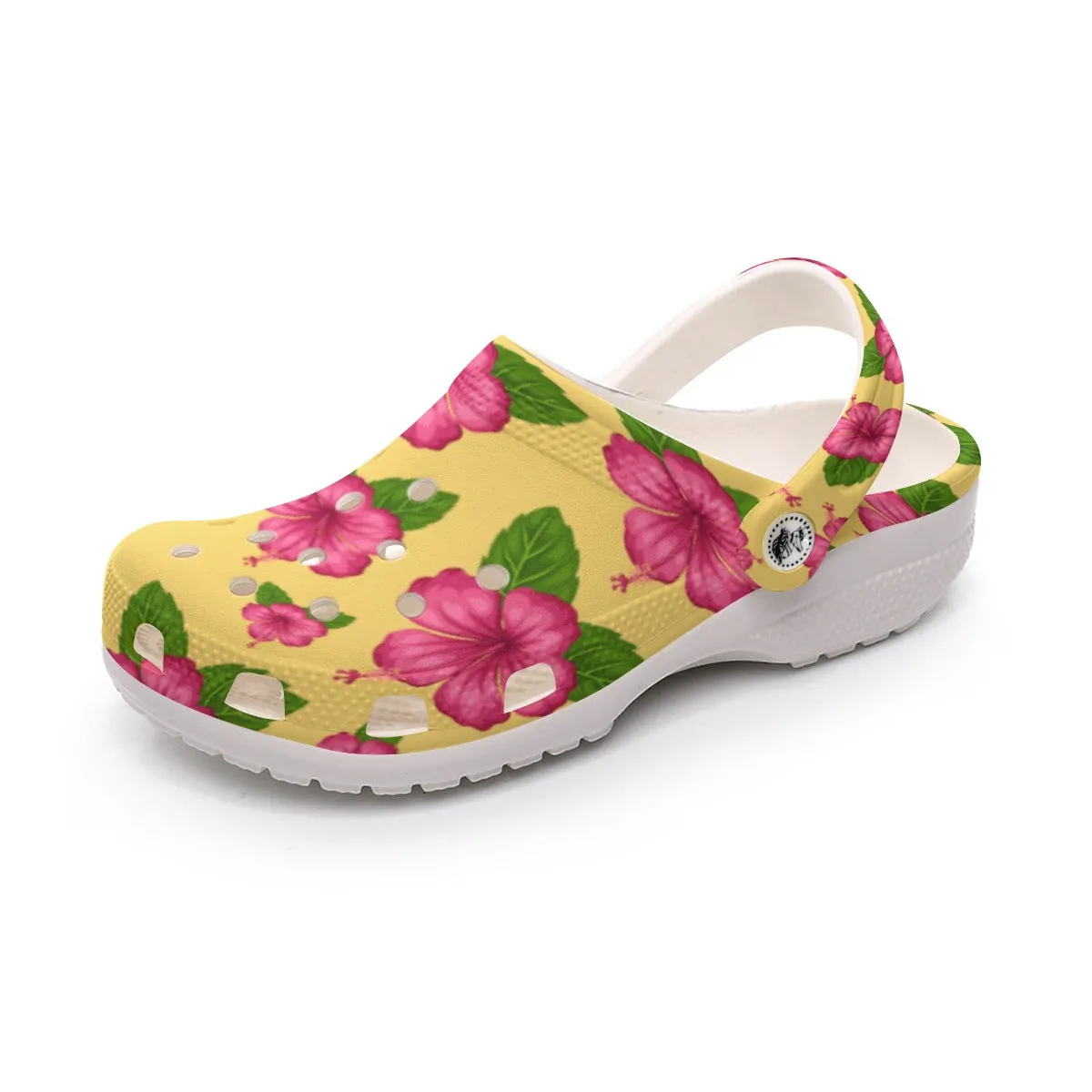 Graphic Pink Hibiscus Yellow Rubber Shoes up to size 12