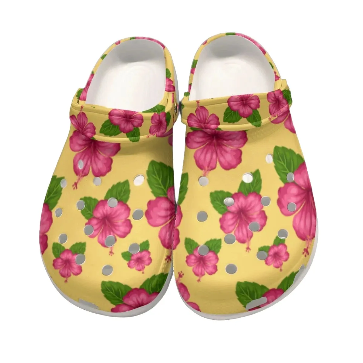 Graphic Pink Hibiscus Yellow Rubber Shoes up to size 12