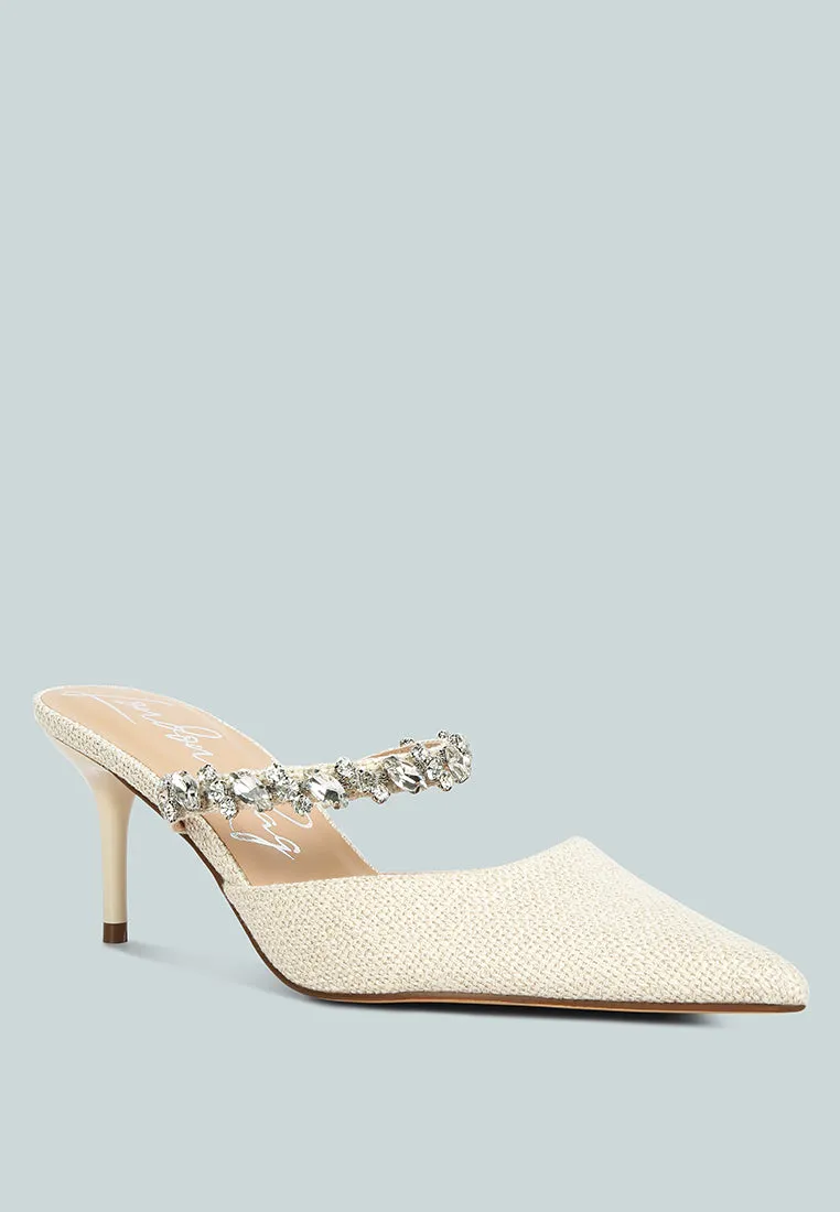 Greta Diamante Embellished Kitten Heel Mules