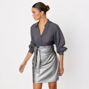 Gunmetal Vegan Leather Mini Jaspre Skirt Petite