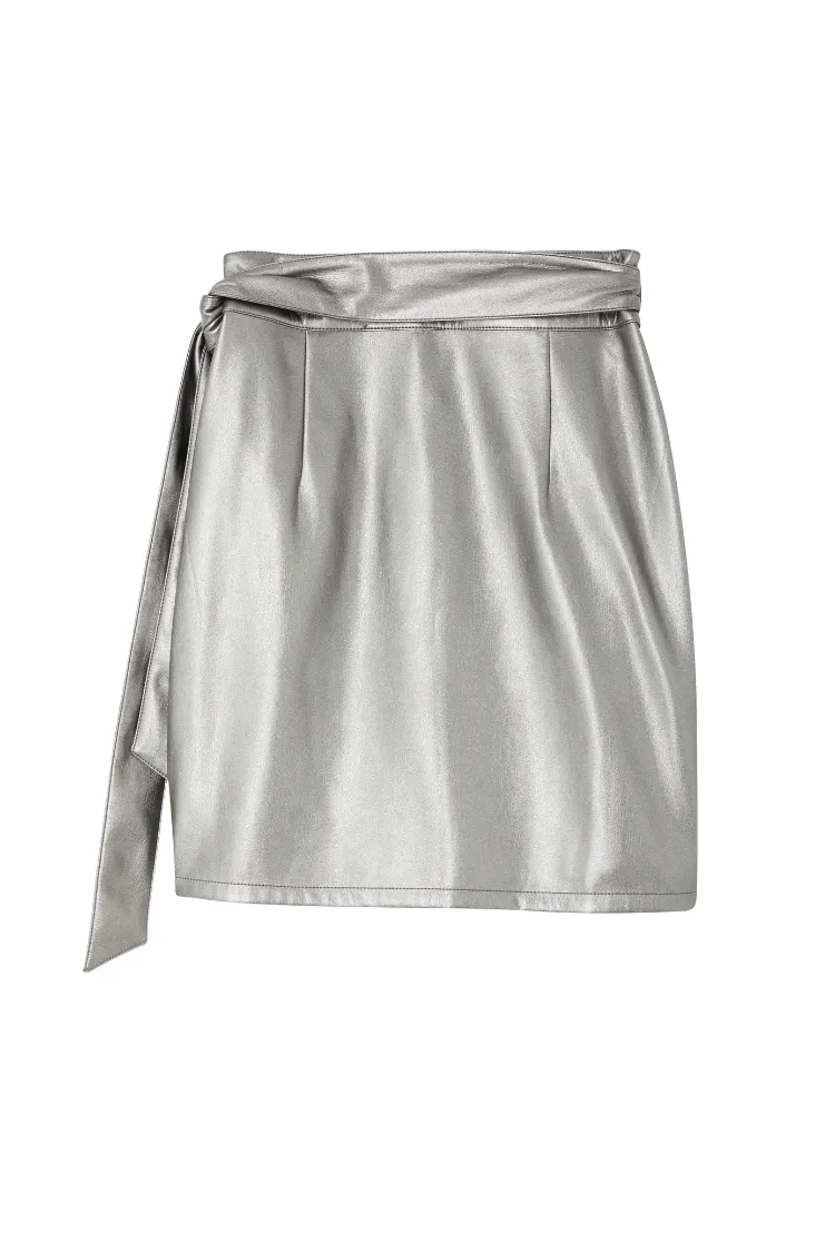 Gunmetal Vegan Leather Mini Jaspre Skirt Petite