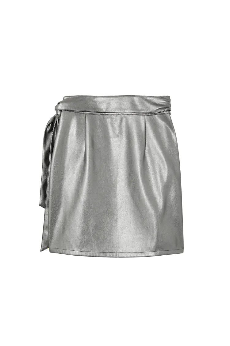 Gunmetal Vegan Leather Mini Jaspre Skirt Petite