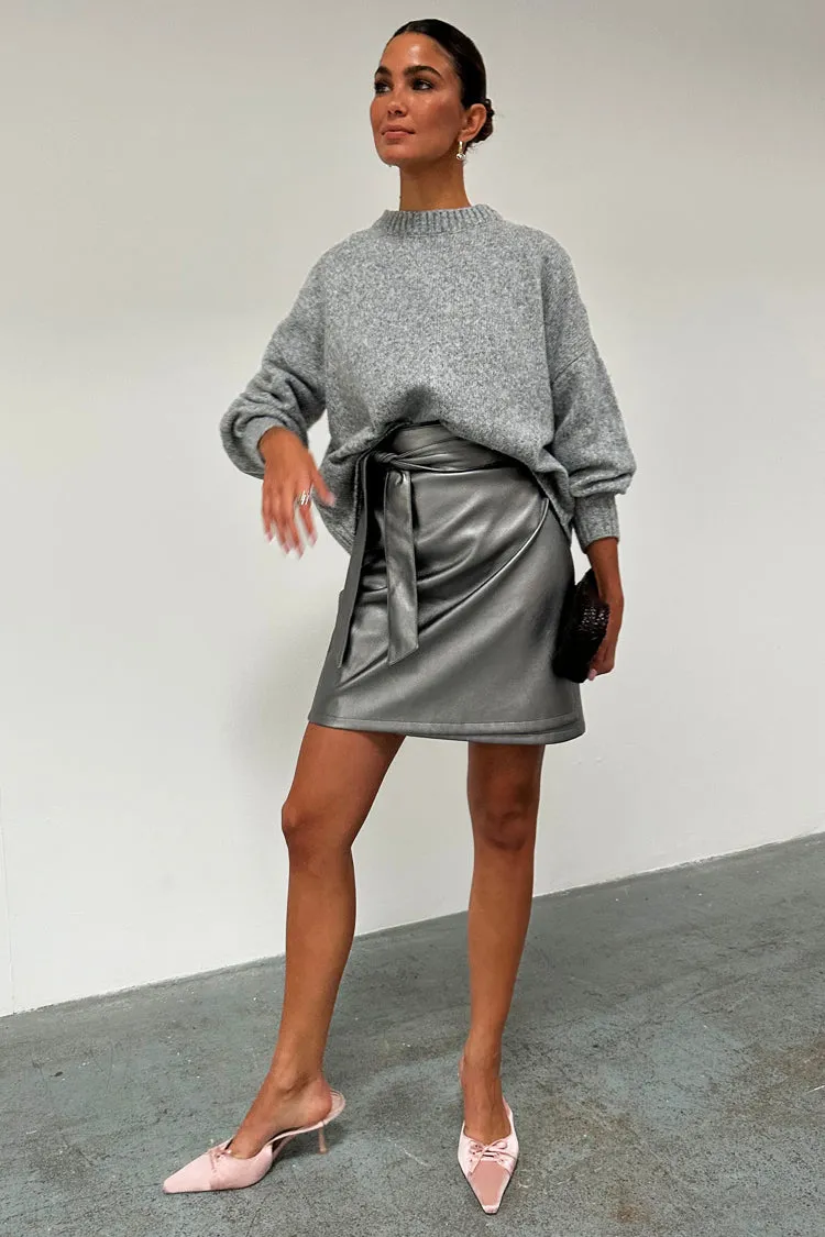 Gunmetal Vegan Leather Mini Jaspre Skirt Petite