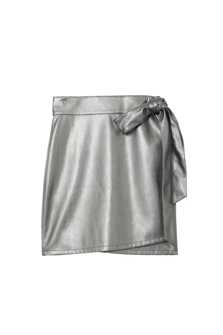 Gunmetal Vegan Leather Mini Jaspre Skirt Petite