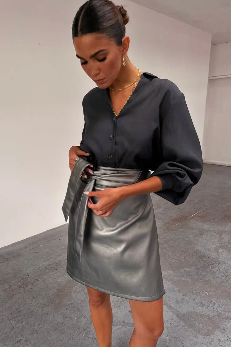 Gunmetal Vegan Leather Mini Jaspre Skirt Petite