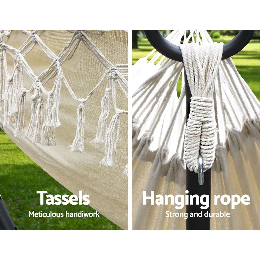 Hanging Hammock Swing Bed Tassel Portable Camping Tree Strap Cream