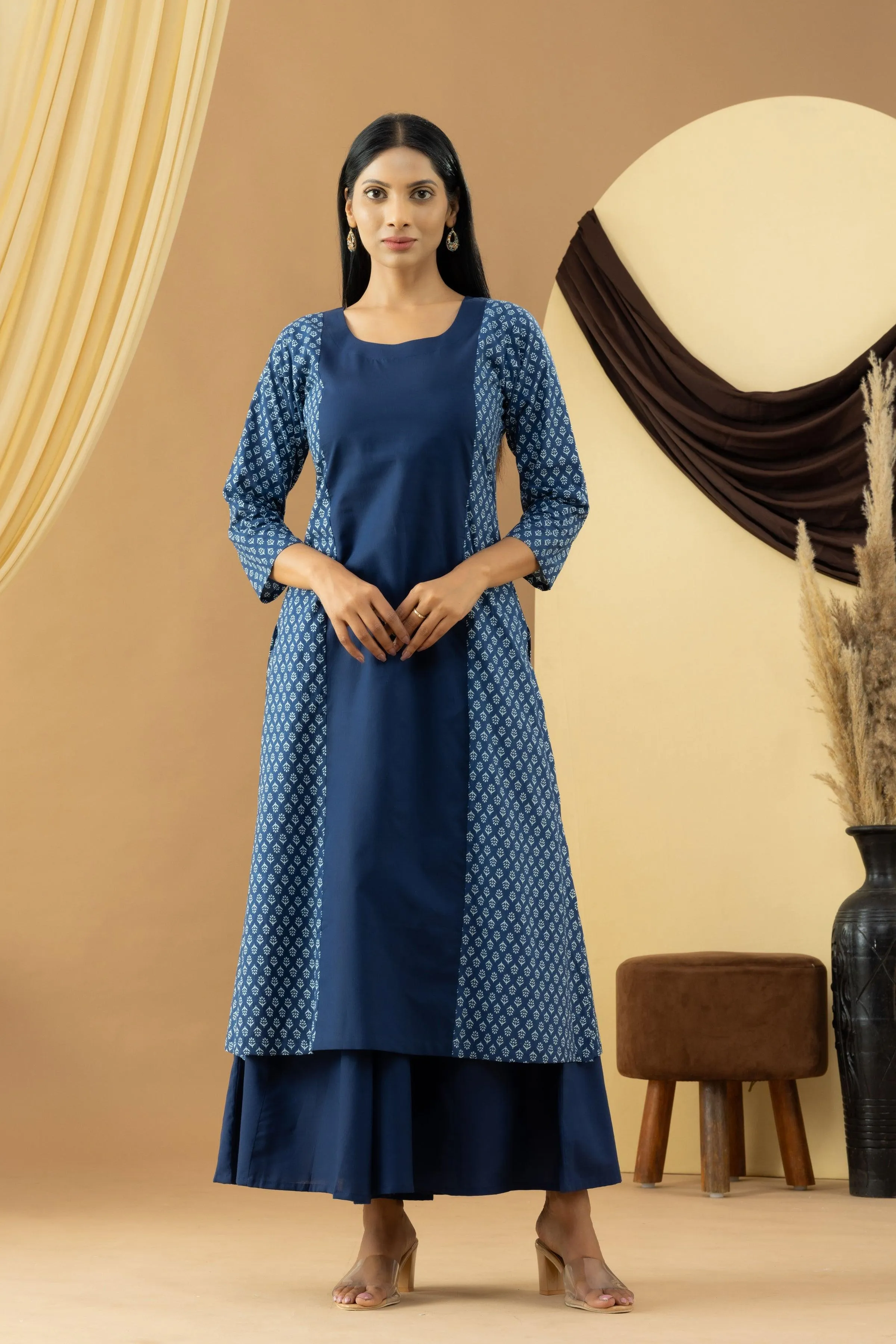 Harsingaar Indigo Cotton Printed Kurta Set