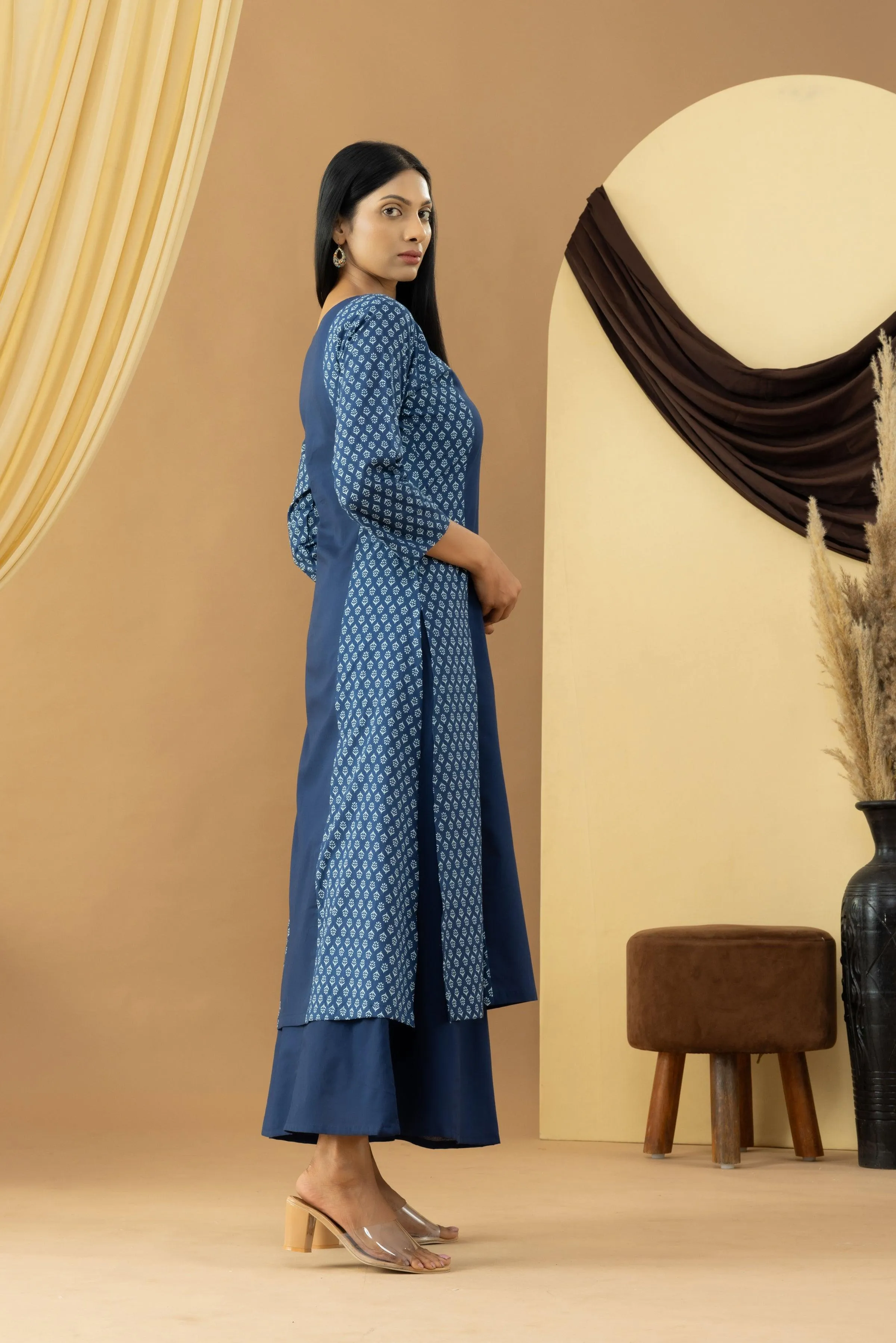 Harsingaar Indigo Cotton Printed Kurta Set