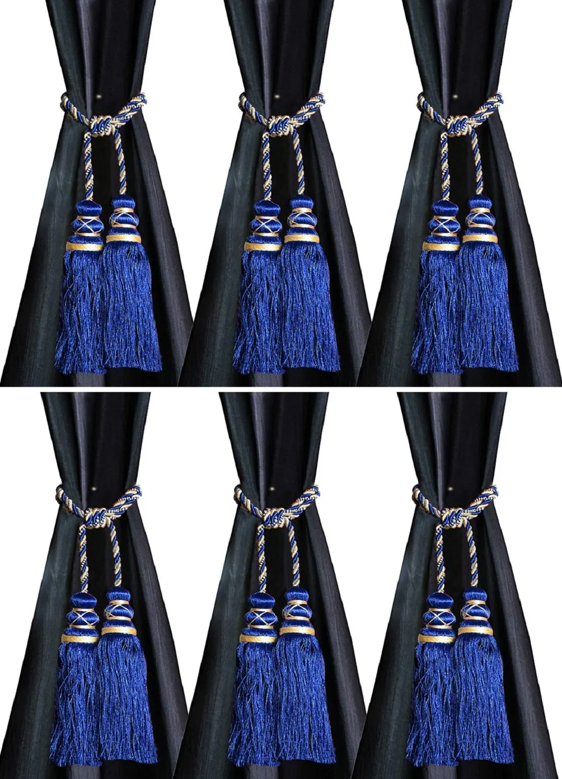 Heart Home Polyester 6 Pieces Curtain Tie Back Tassel Set (Royal Blue) CTHH5266, Standard (CTHH05266)