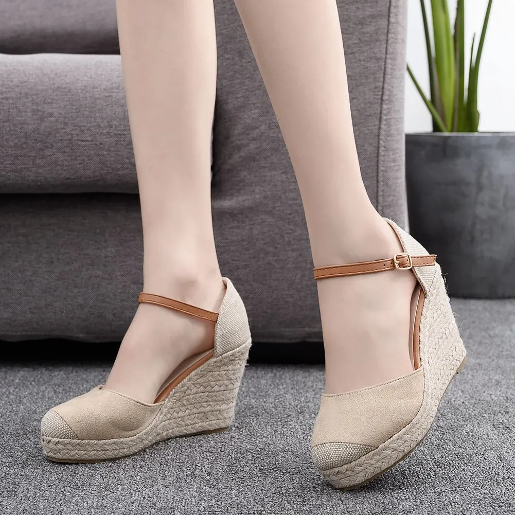 Hemp Rope Straw Mat Woven High Heel Women's Shoes Mary Jane Large Size Thick Sole Sandals