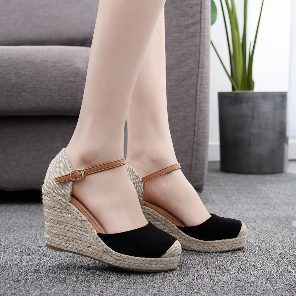 Hemp Rope Straw Mat Woven High Heel Women's Shoes Mary Jane Large Size Thick Sole Sandals