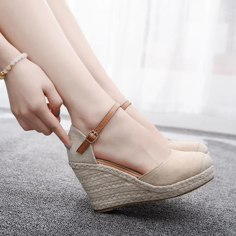 Hemp Rope Straw Mat Woven High Heel Women's Shoes Mary Jane Large Size Thick Sole Sandals