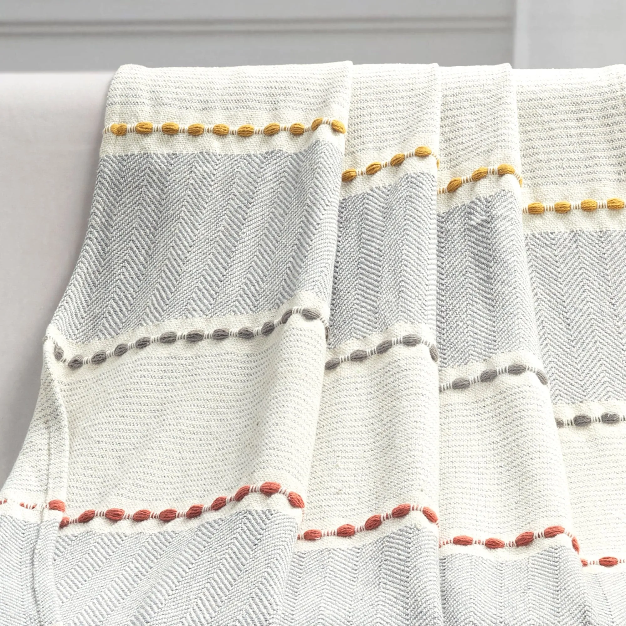 Herringbone Stripe Yarn Dyed Cotton Woven Tassel Throw