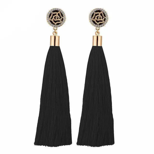 High Quality Camellia Tassel Vintage Earrings