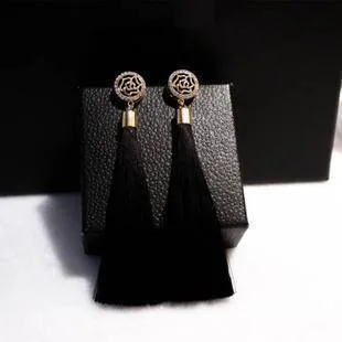 High Quality Camellia Tassel Vintage Earrings