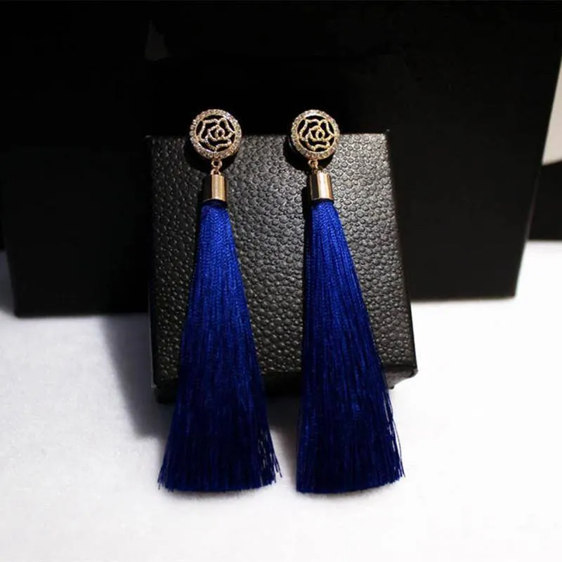 High Quality Camellia Tassel Vintage Earrings