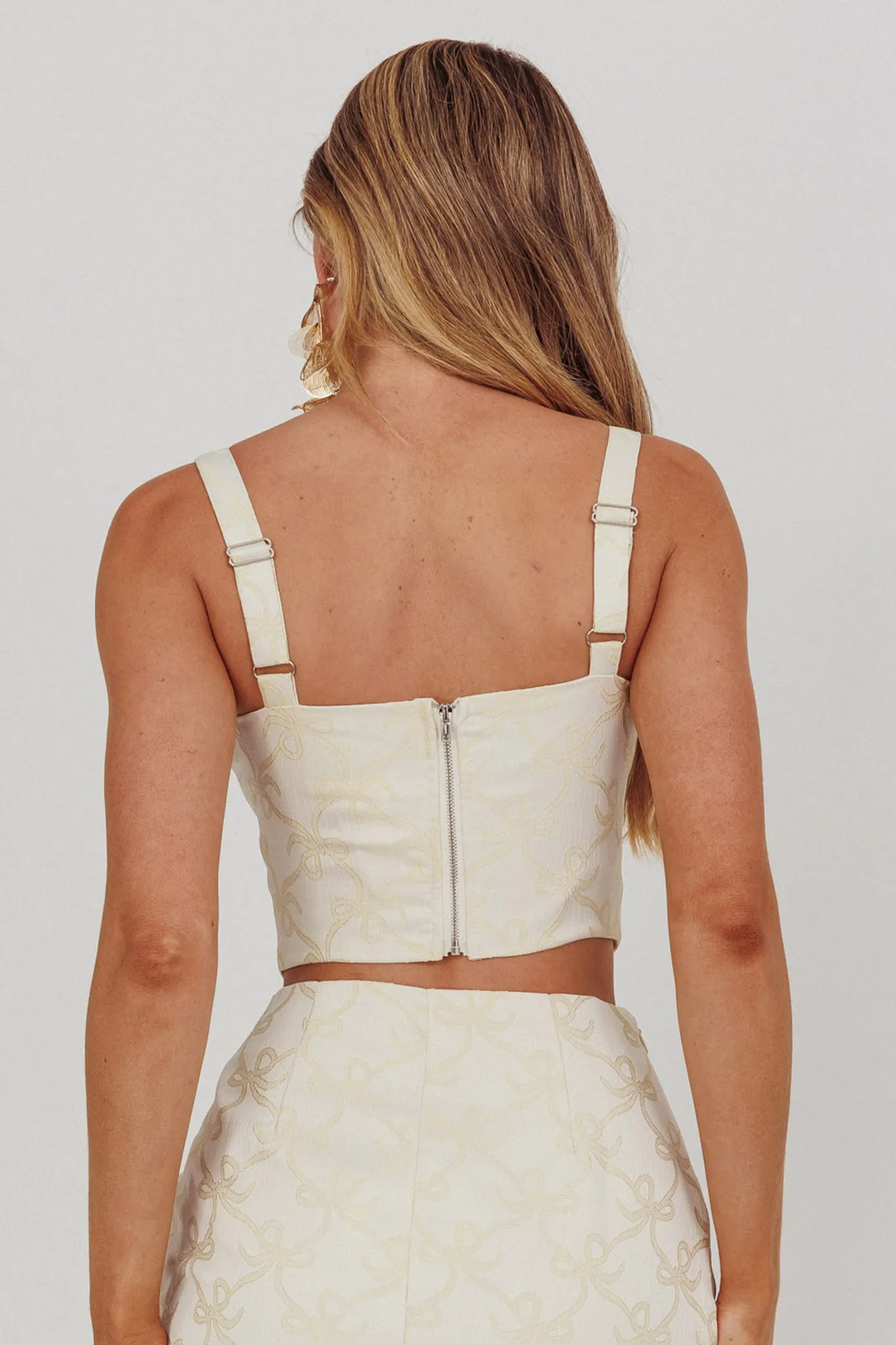 High Street Jacquard Corset Top Bow Butter