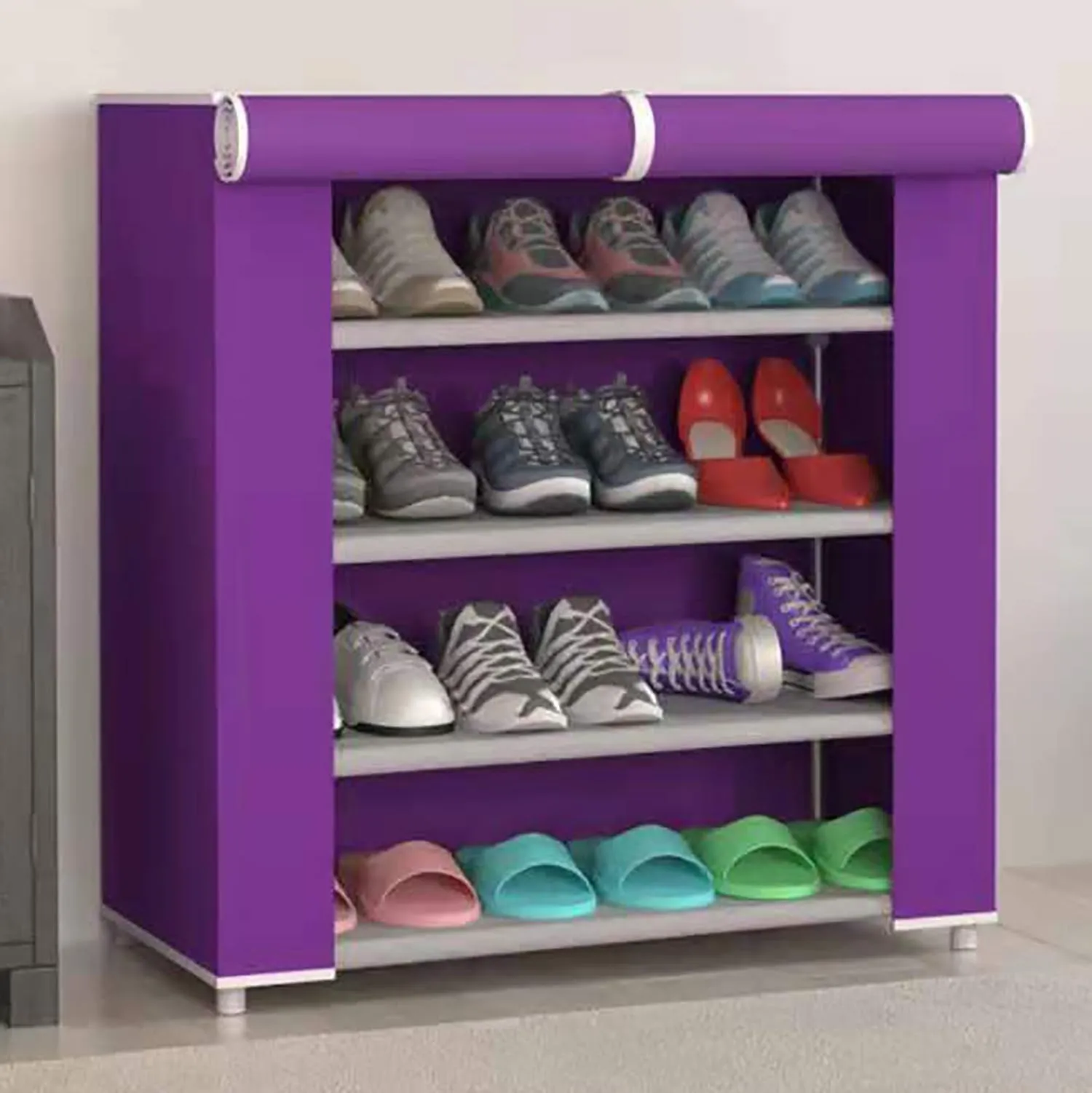 Homestic Shoe Rack|Non-Woven 4 Shelves Shelf|Foldable Storage Rack Organizer for Shoe, Books (Purple)