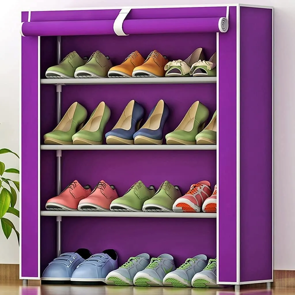 Homestic Shoe Rack|Non-Woven 4 Shelves Shelf|Foldable Storage Rack Organizer for Shoe, Books (Purple)