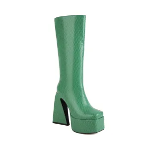 Hope Green Platform Boots Knee High