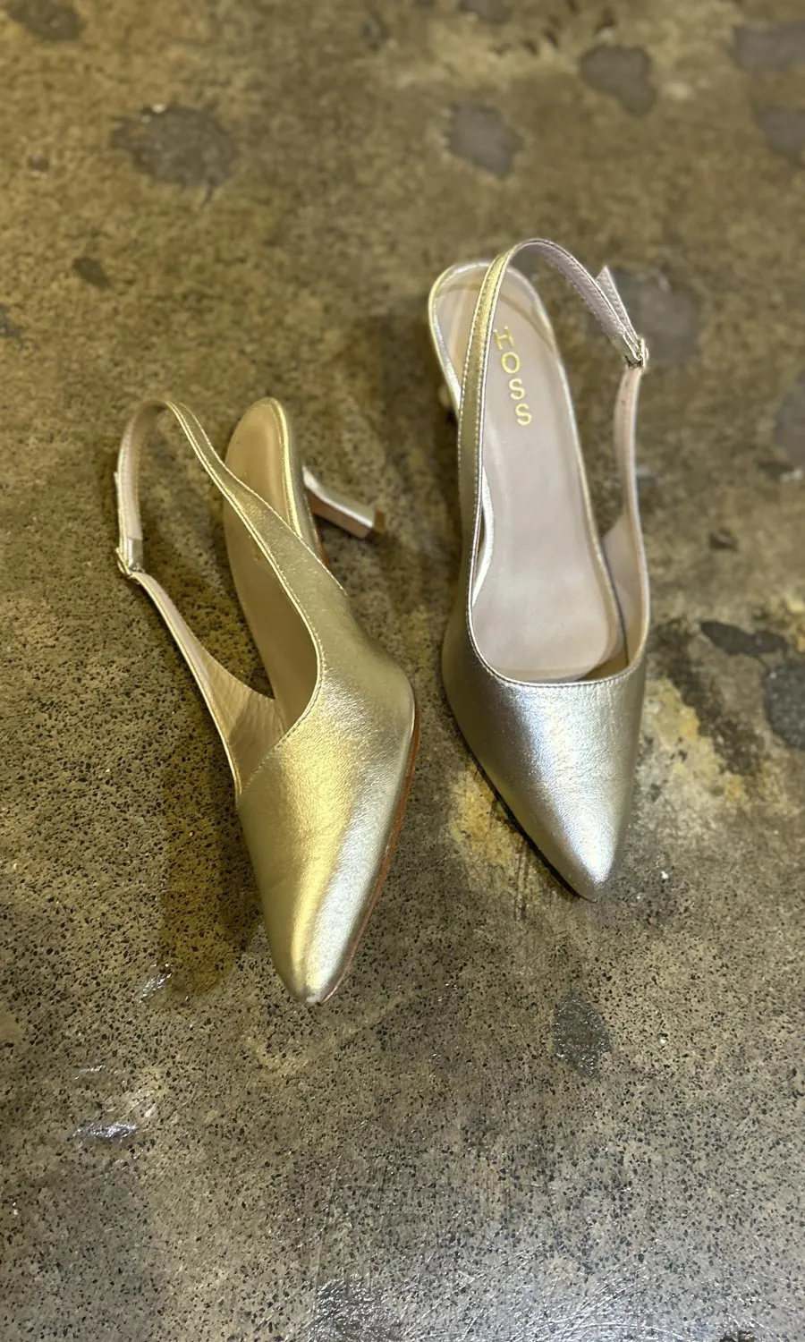 hoss Champagne Leather Slingback Kitten Heels