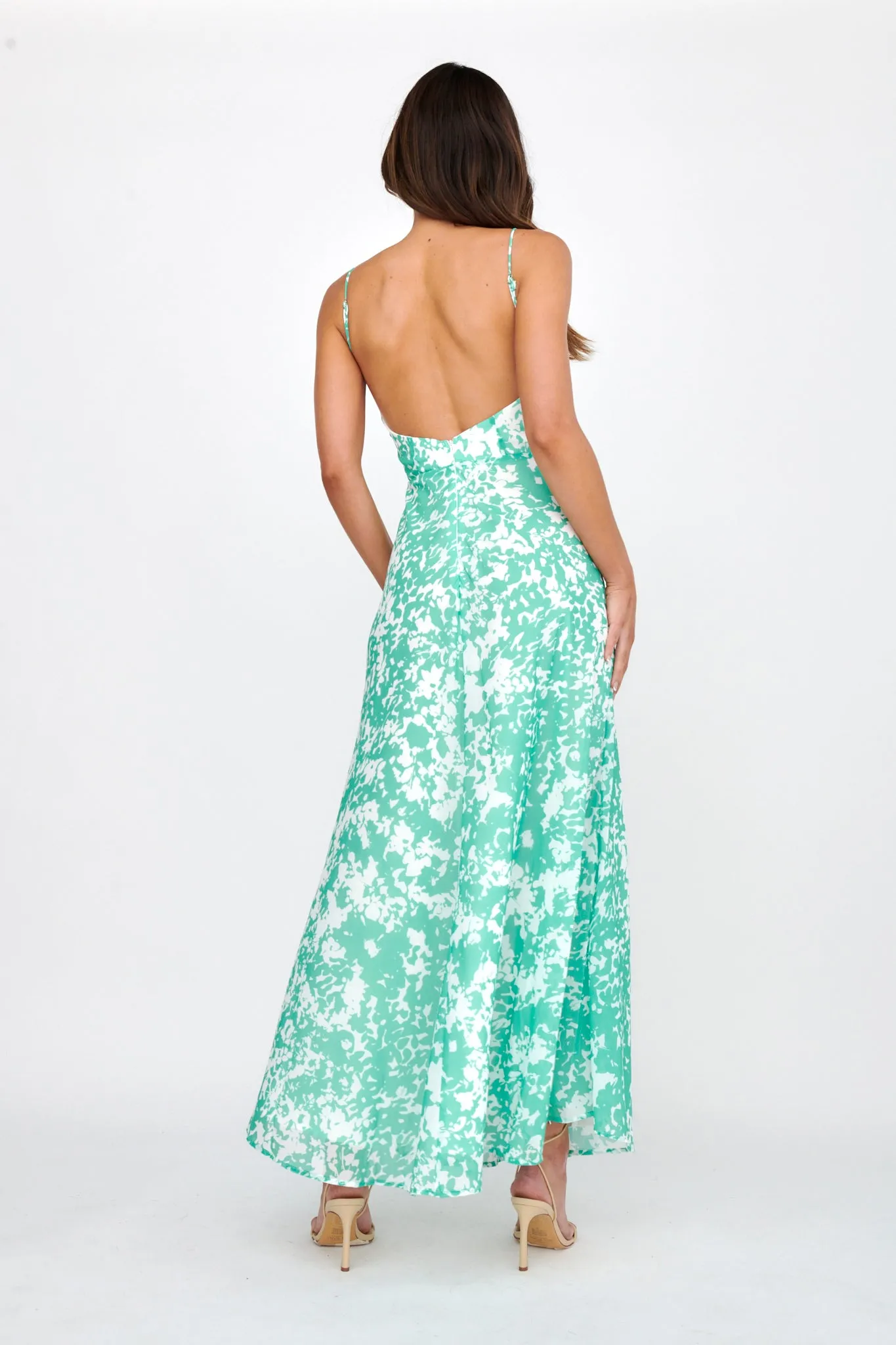 Huda U-Wire Bust Low Back Maxi Dress Green