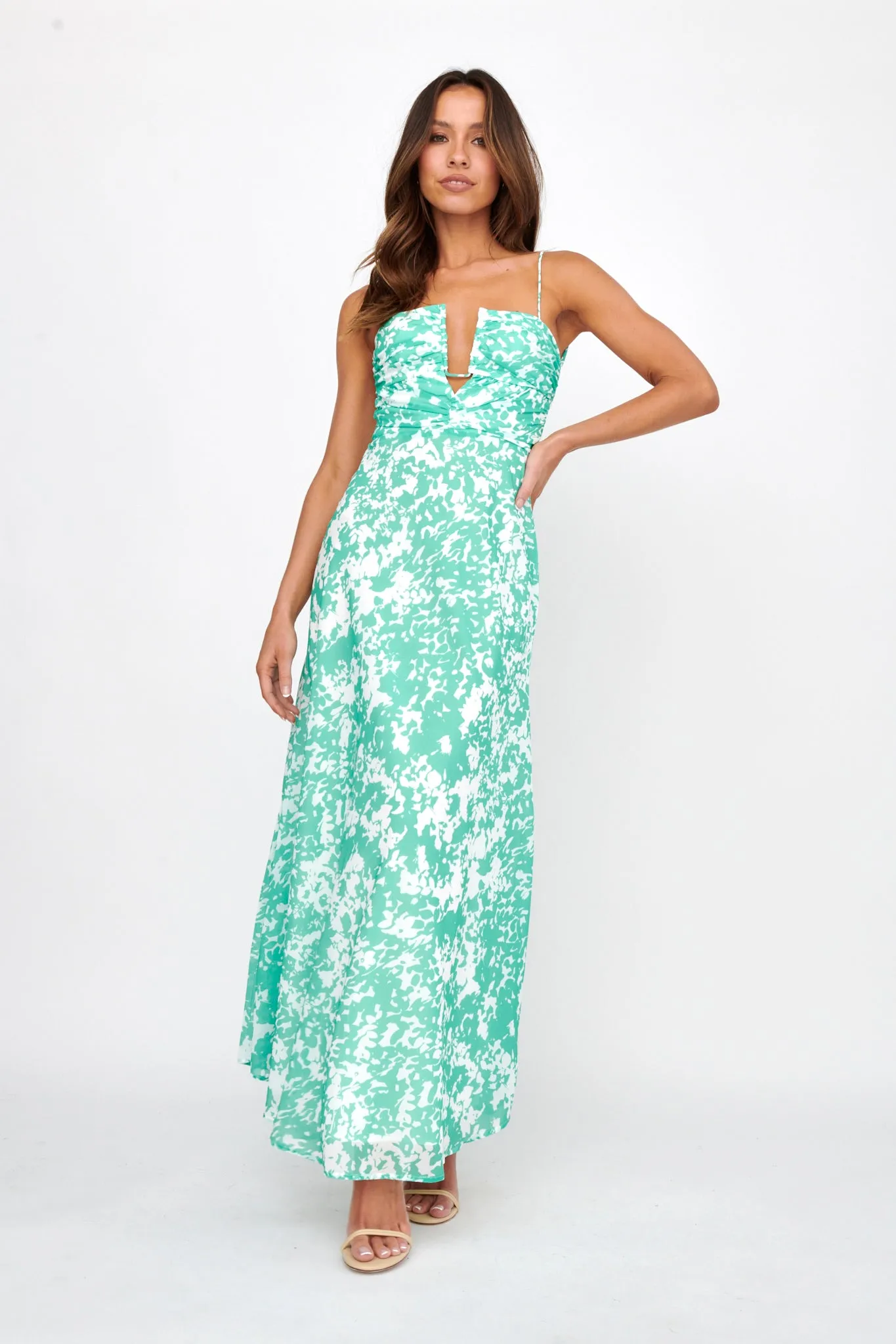 Huda U-Wire Bust Low Back Maxi Dress Green