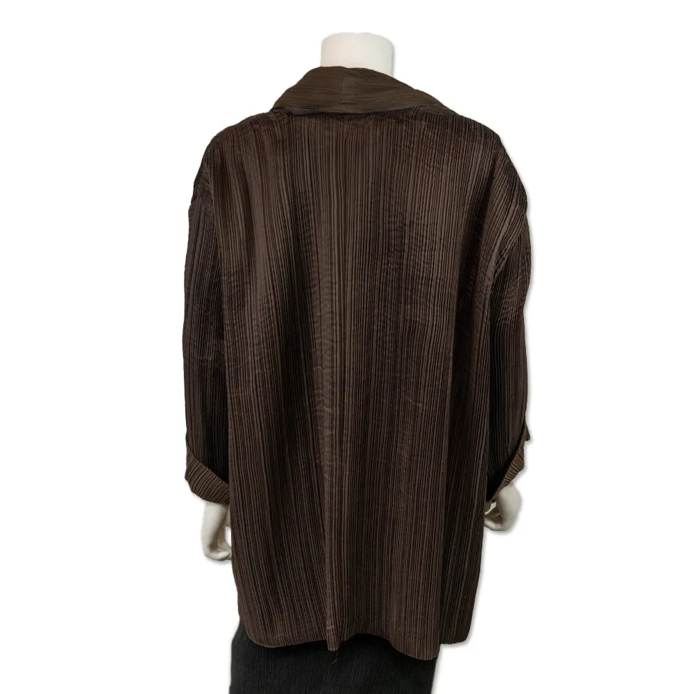 Issey Miyake Brown Pleated Open Front Jacket