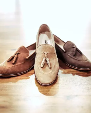 Italia Suede Tassel Loafers in Beige [Limited Edition]