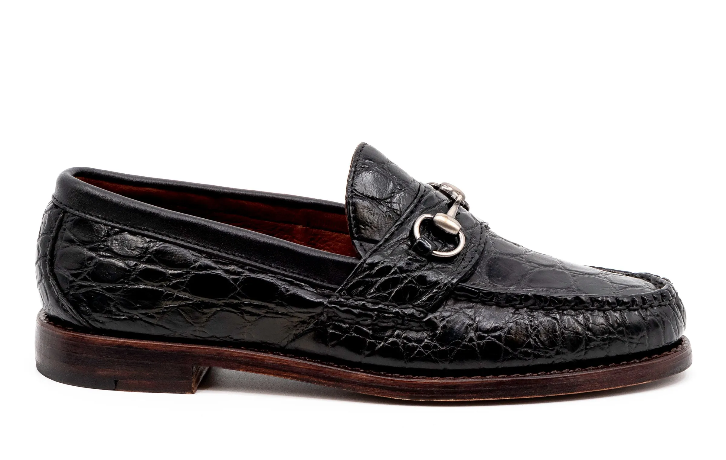 Jacob American Alligator Horse Bit Loafers - Black