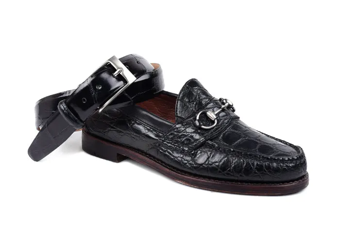 Jacob American Alligator Horse Bit Loafers - Black